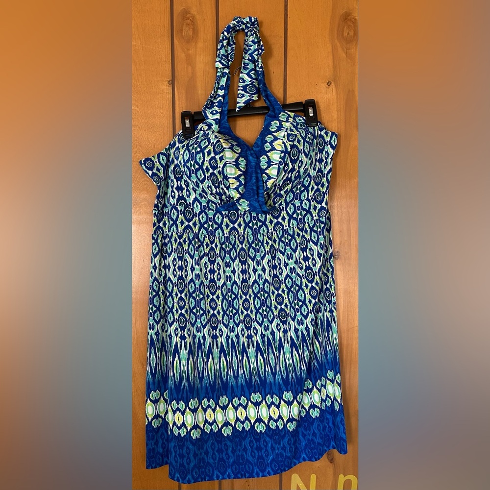 Soma Blue and Green Patterned Halter Dress